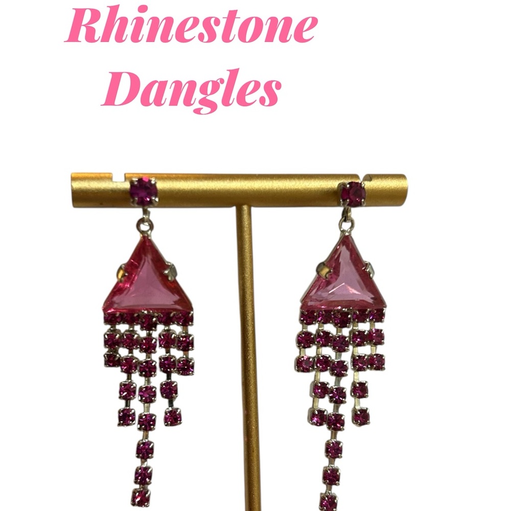 Pink Rhinestone Dangle Earrings